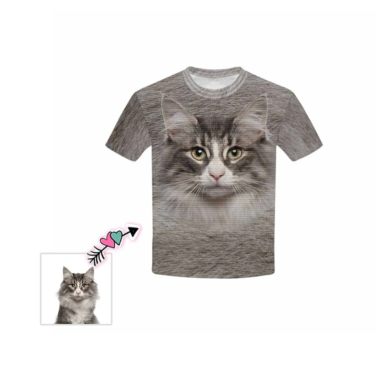 #6-15Y Custom Photo Cute Cat Face Kid's All Over Print T-shirt