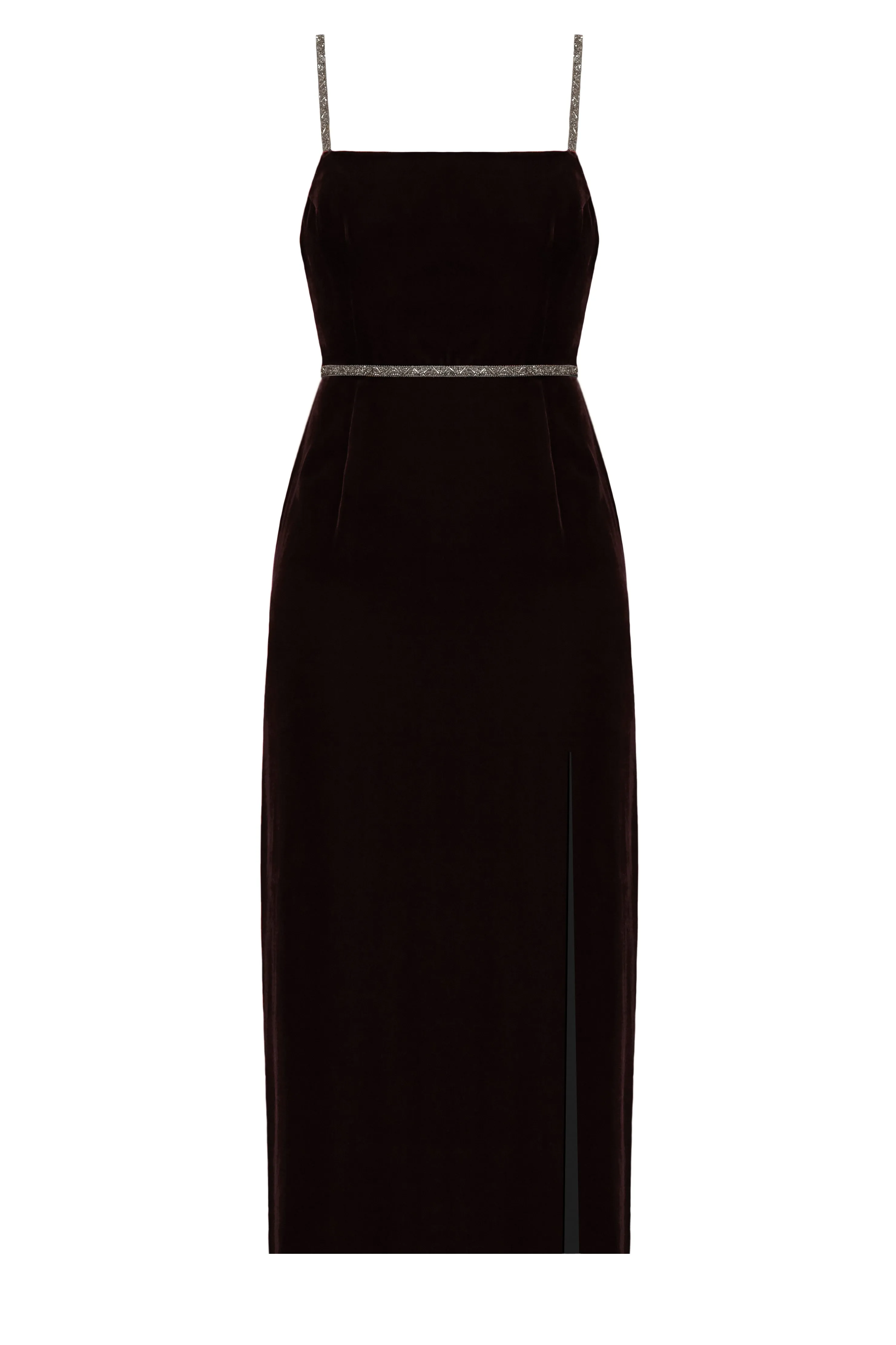 AMYA black silk velvet midi dress