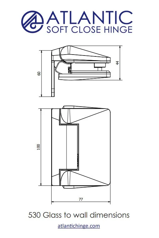 Atlantic 530 Soft Close Hinge, Glass Pool Fence Hinge, Suits Polaris cutouts.