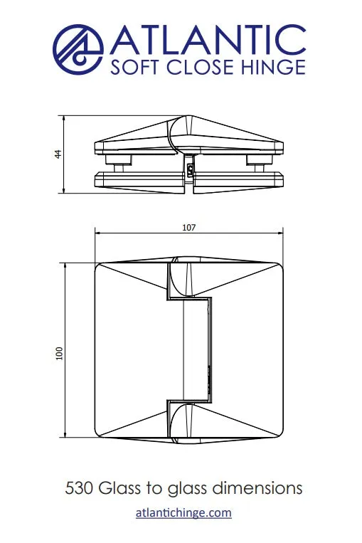 Atlantic 530 Soft Close Hinge, Glass Pool Fence Hinge, Suits Polaris cutouts.