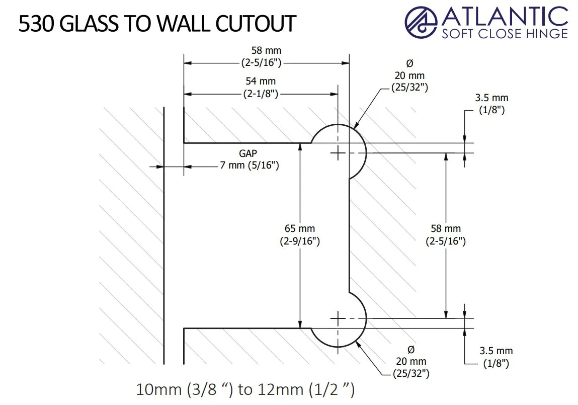 Atlantic 530 Soft Close Hinge, Glass Pool Fence Hinge, Suits Polaris cutouts.