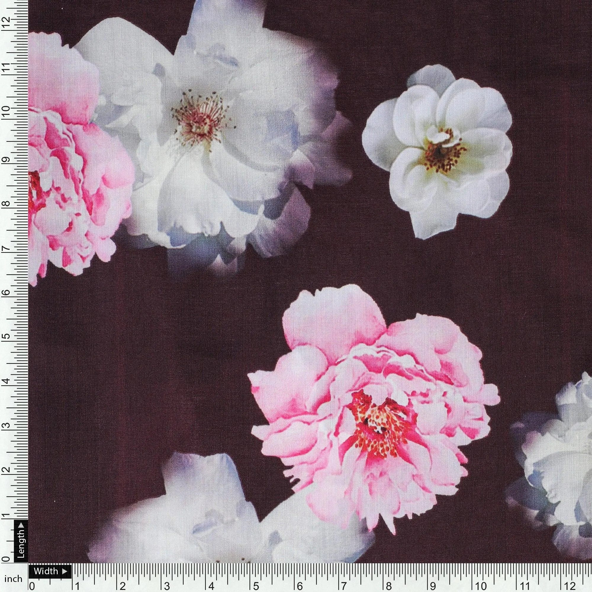 Attractive Pink Roses With Grey Digital Printed Fabric - Poly Muslin