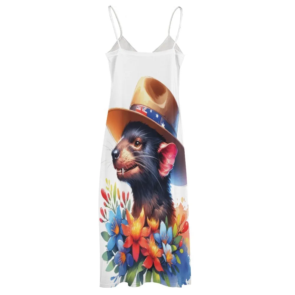 Australian Animals Tasmanian Devil Spaghetti Strap Ankle-Length Dress Long dress