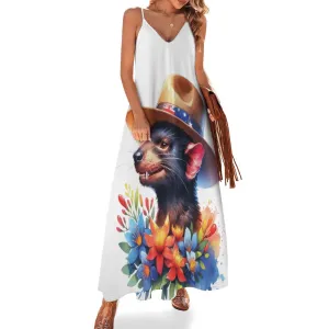 Australian Animals Tasmanian Devil Spaghetti Strap Ankle-Length Dress Long dress