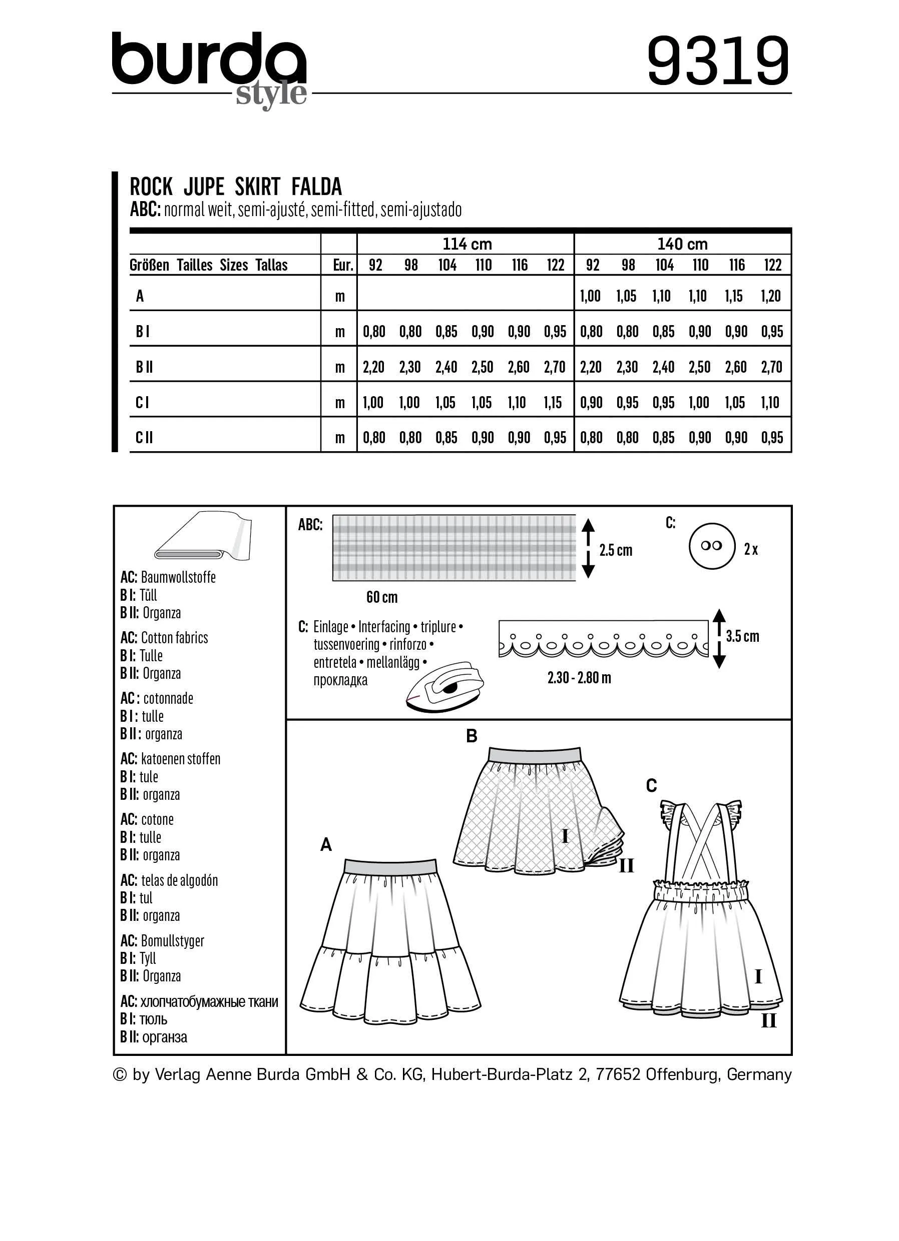 BD9319 Child's pinafore skirt sewing pattern