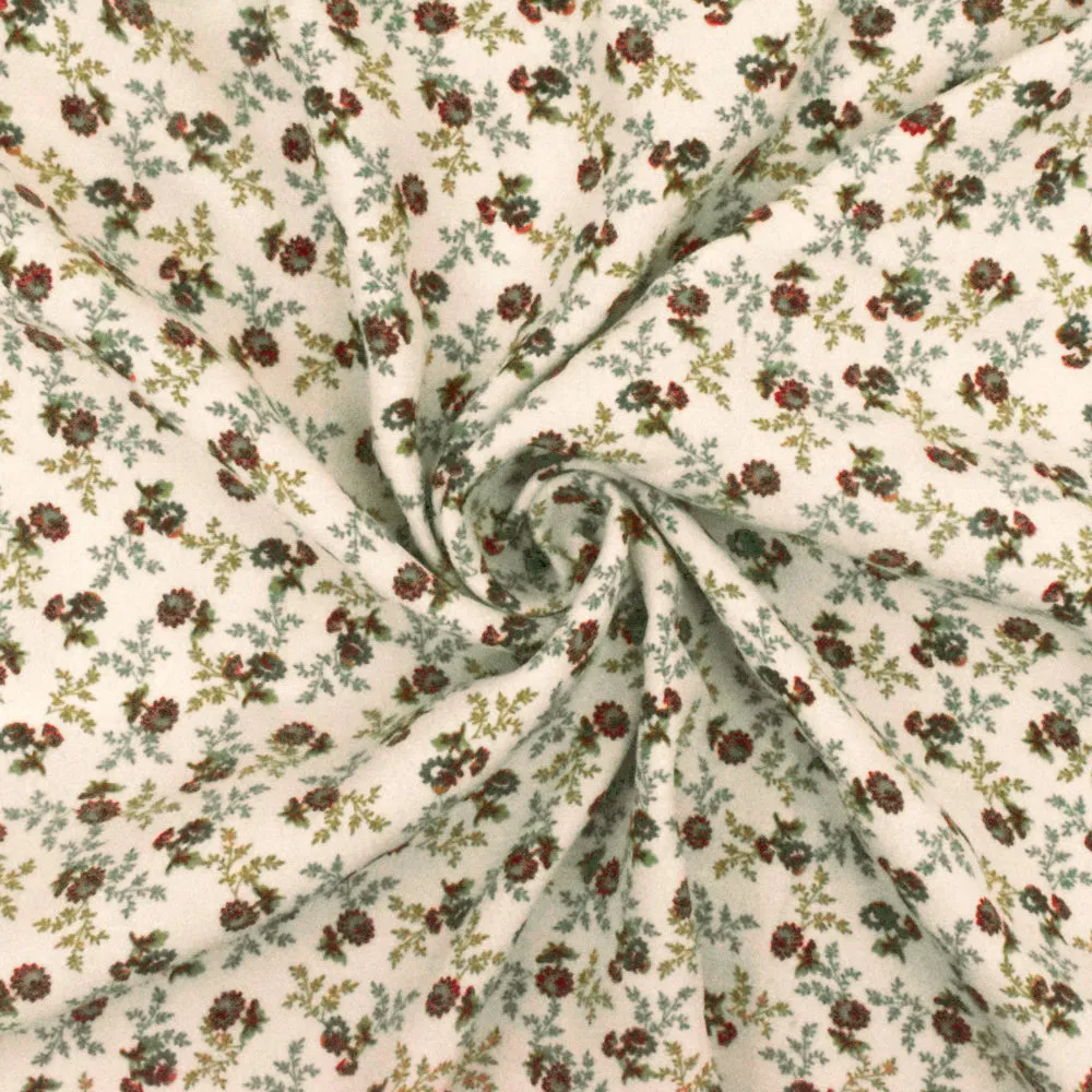 Beige-Brown-Multi Famous Designer Floral Print Viscose Crepe Faille Fabric