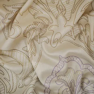 Beige-Lavender-Multi Abstract Baroque Printed Cotton Twill Sateen Fabric