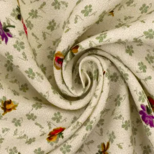 Beige-Sage-Multi Famous Designer Floral Printed Viscose Crepe Faille Fabric