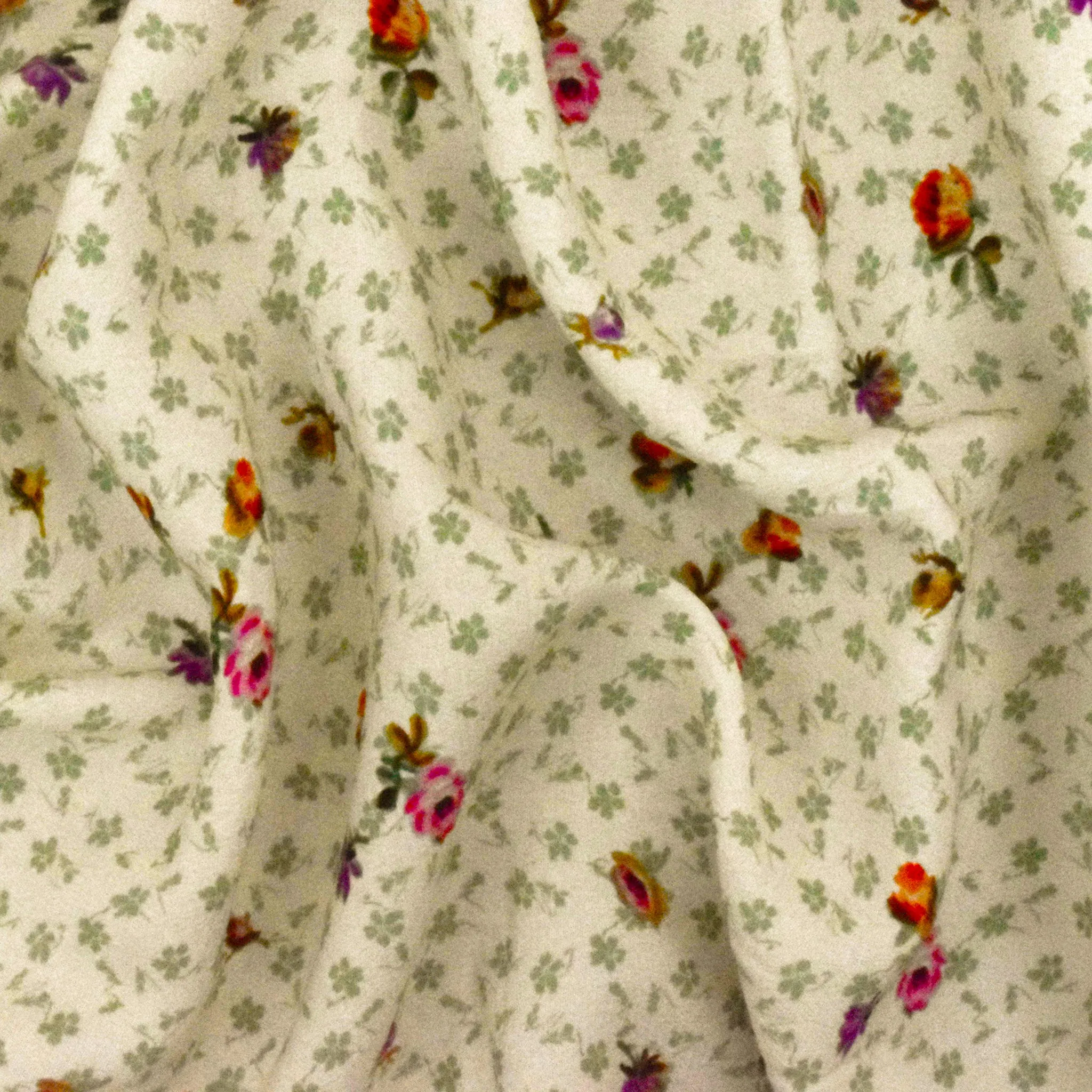 Beige-Sage-Multi Famous Designer Floral Printed Viscose Crepe Faille Fabric