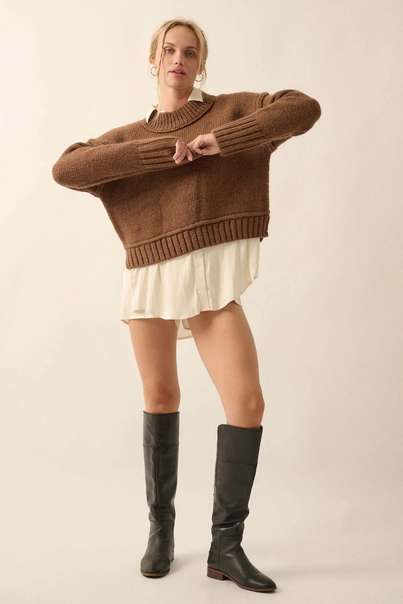 Best Life Exposed-Seam Chunky Knit Sweater