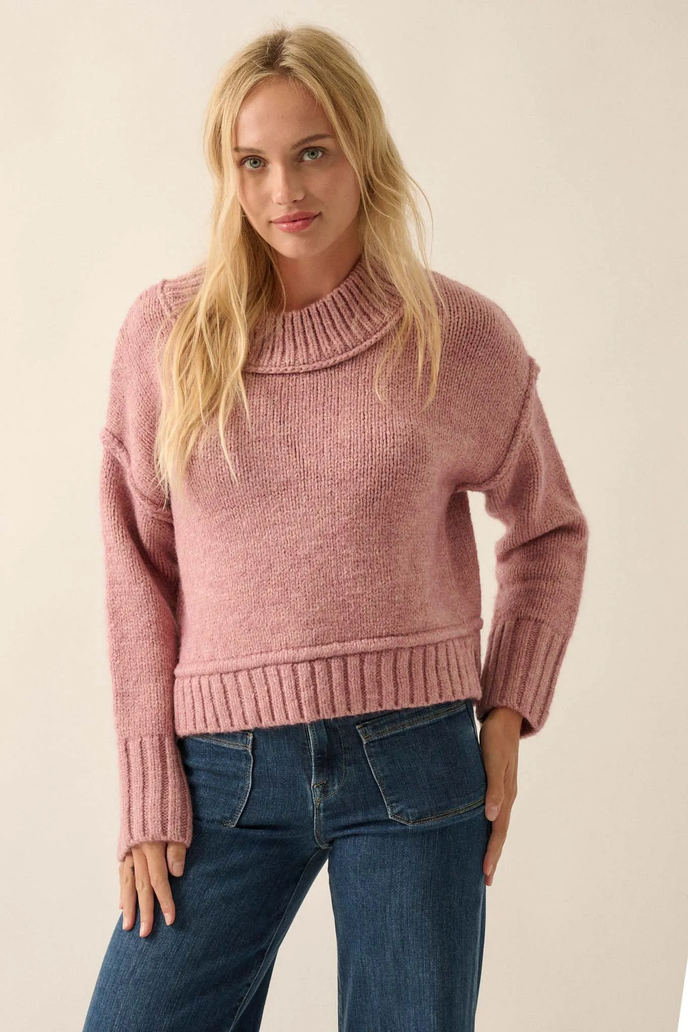 Best Life Exposed-Seam Chunky Knit Sweater