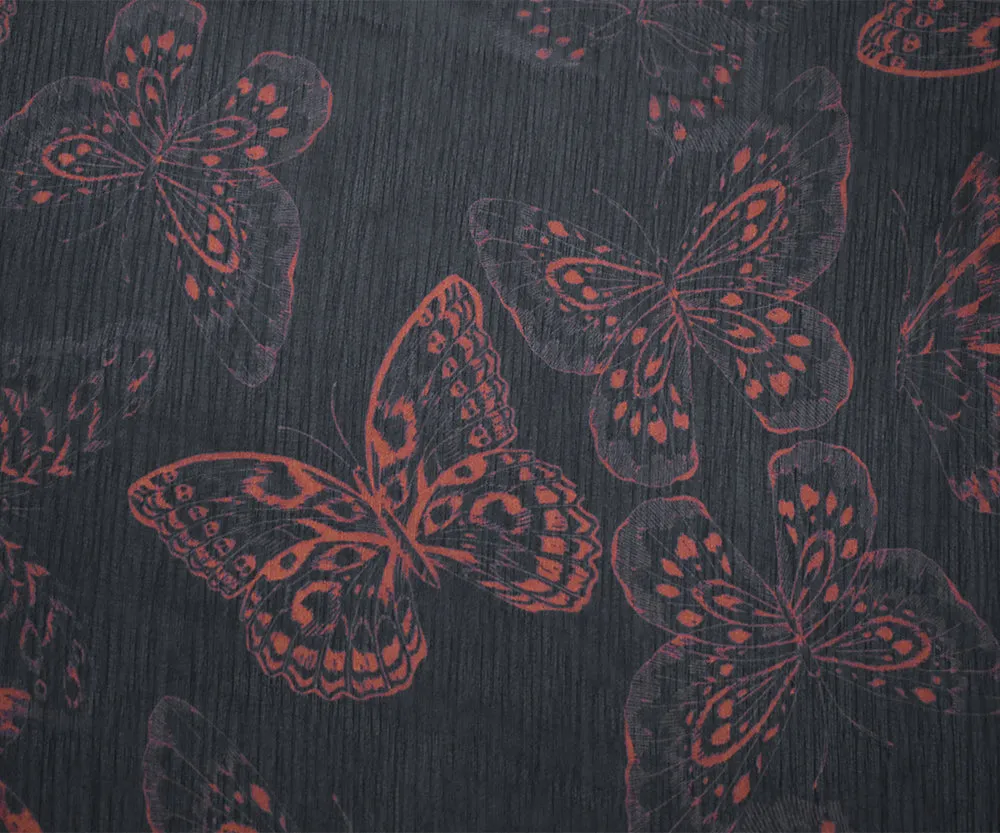 Black-Red Butterfly Printed Yoryu Chiffon Woven Fabric