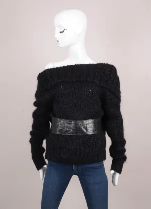 Black Super Chunky Knit Cropped and Belted Sweater