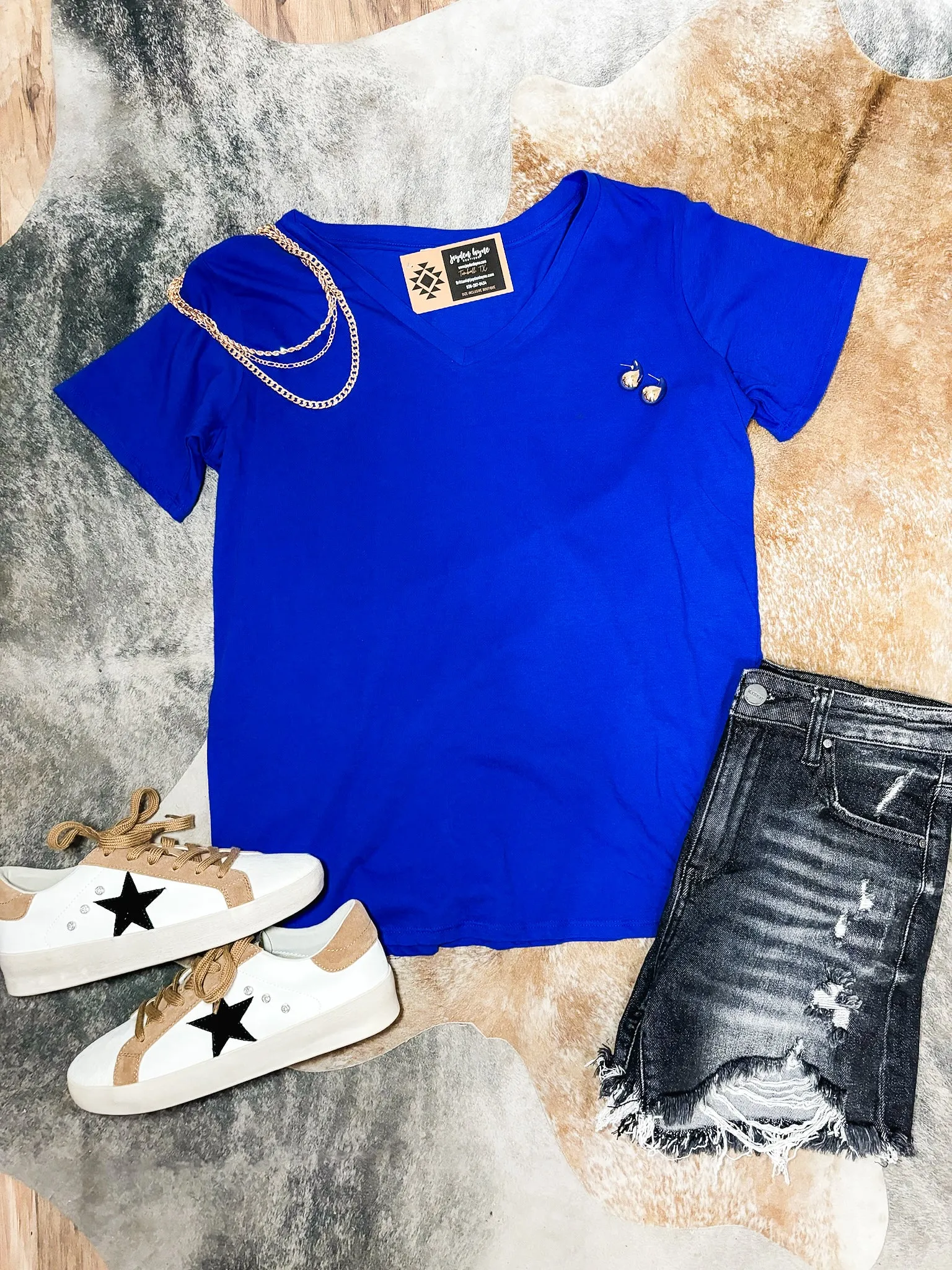 Bright blue boyfriend v-neck  tee