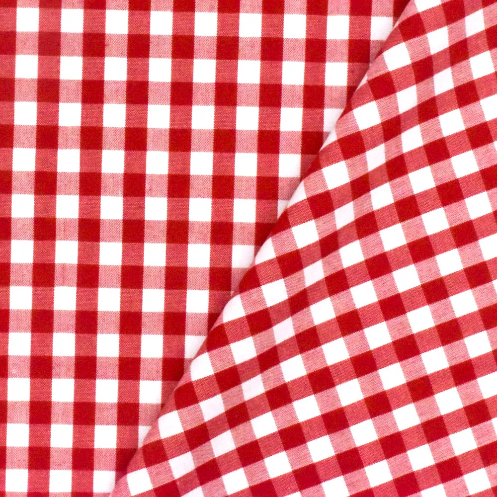 Classic Red-White Check Polyester Gingham Woven Fabric