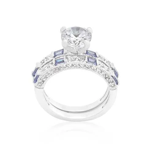 Clear and Tanzanite Cubic Zirconia Ring Set