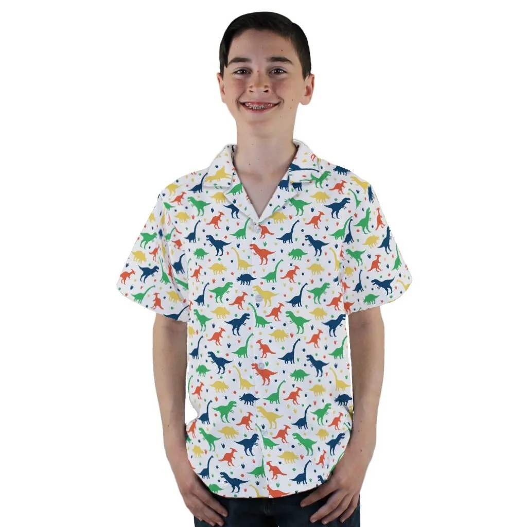 Colorful Dinosaur Silhouettes White Youth Hawaiian Shirt