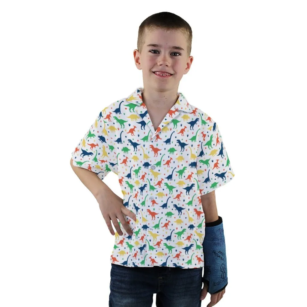 Colorful Dinosaur Silhouettes White Youth Hawaiian Shirt