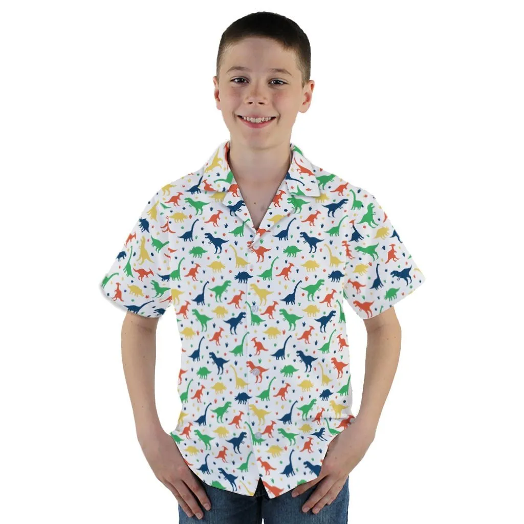 Colorful Dinosaur Silhouettes White Youth Hawaiian Shirt