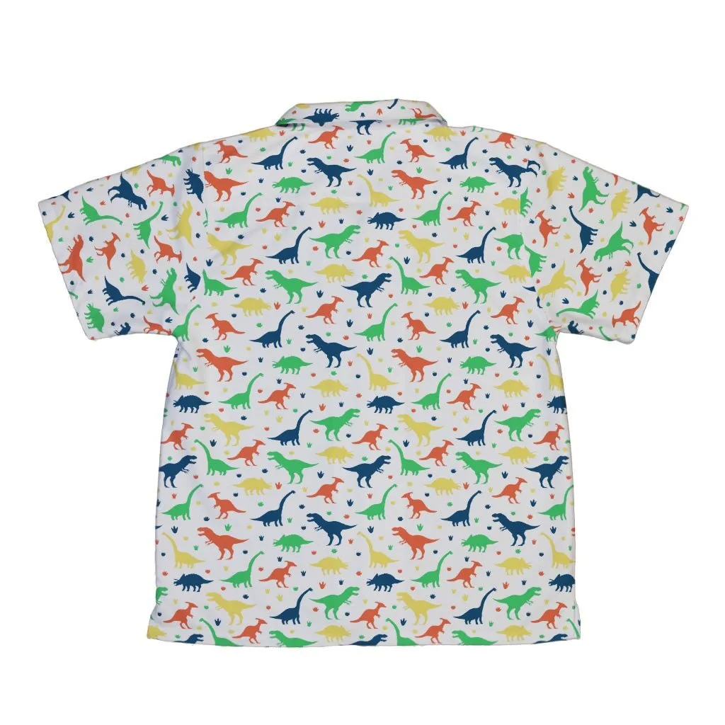 Colorful Dinosaur Silhouettes White Youth Hawaiian Shirt