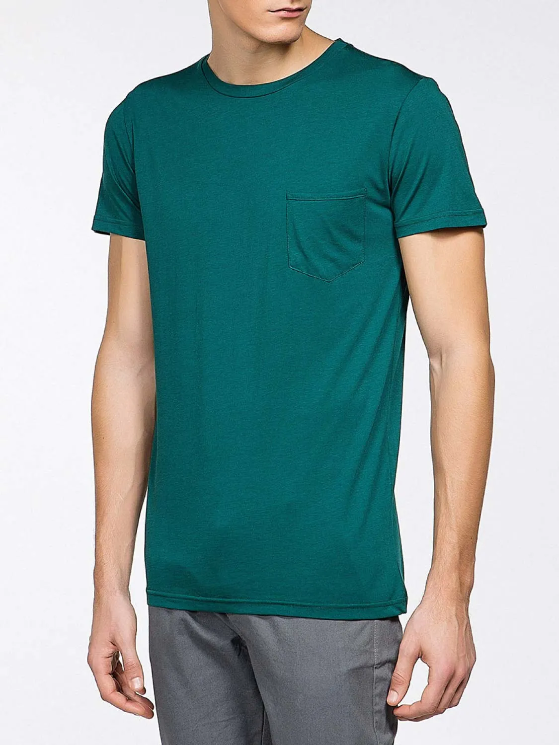 Crew Neck Modal-Blend Pocket T-shirt Myrtle Green