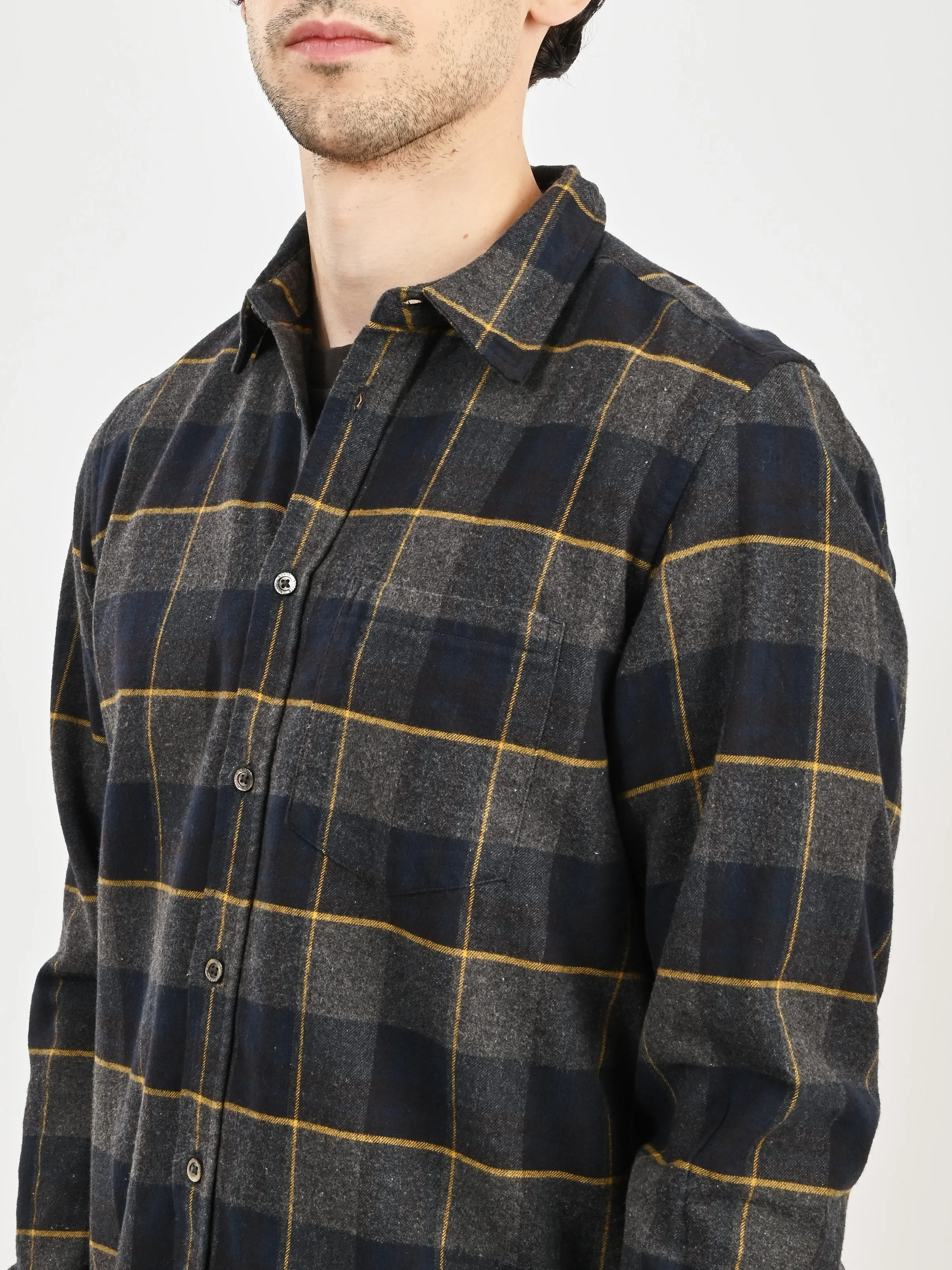 Dark Navy Osvald Organic Flannel Check Shirt