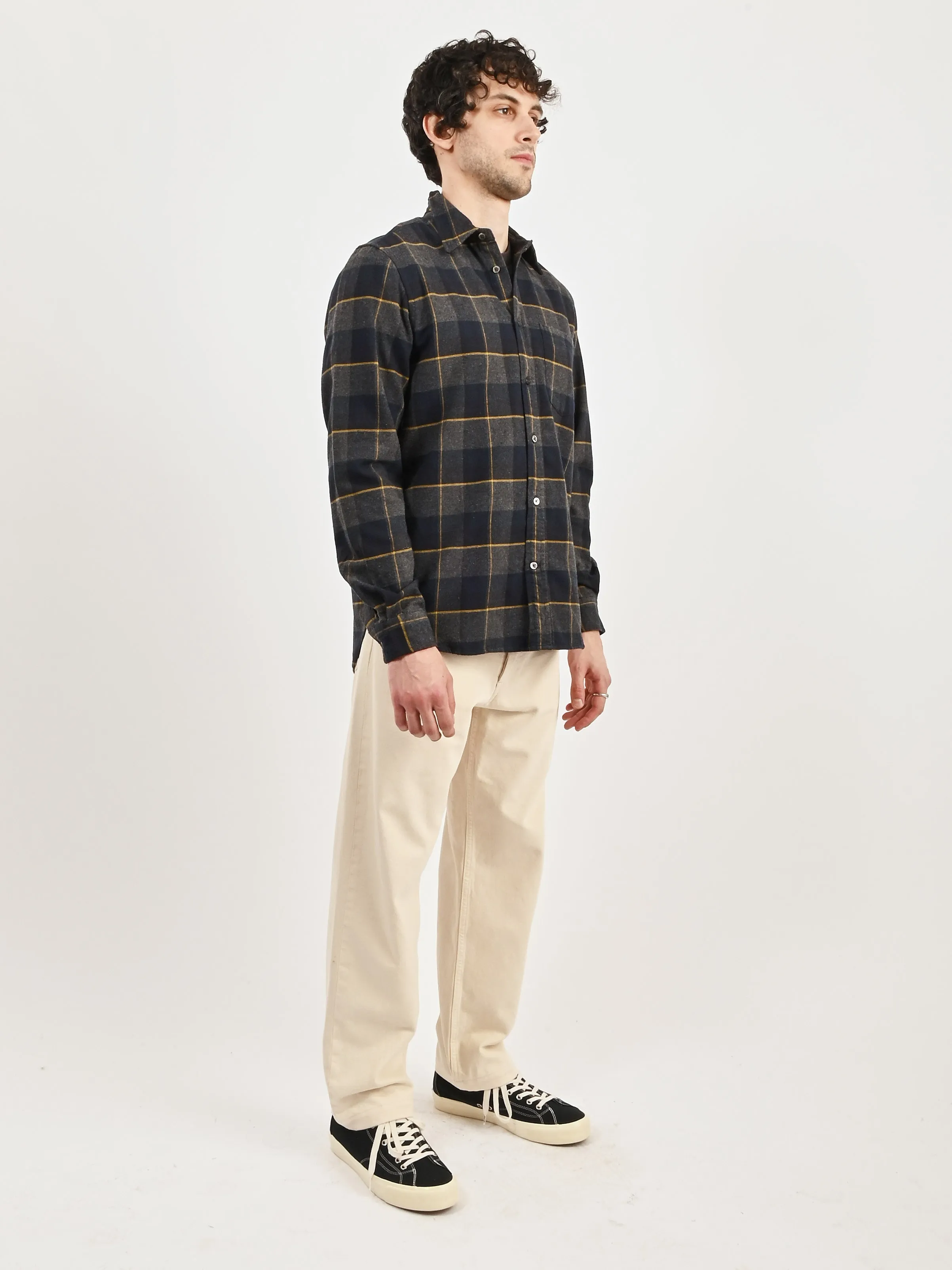 Dark Navy Osvald Organic Flannel Check Shirt