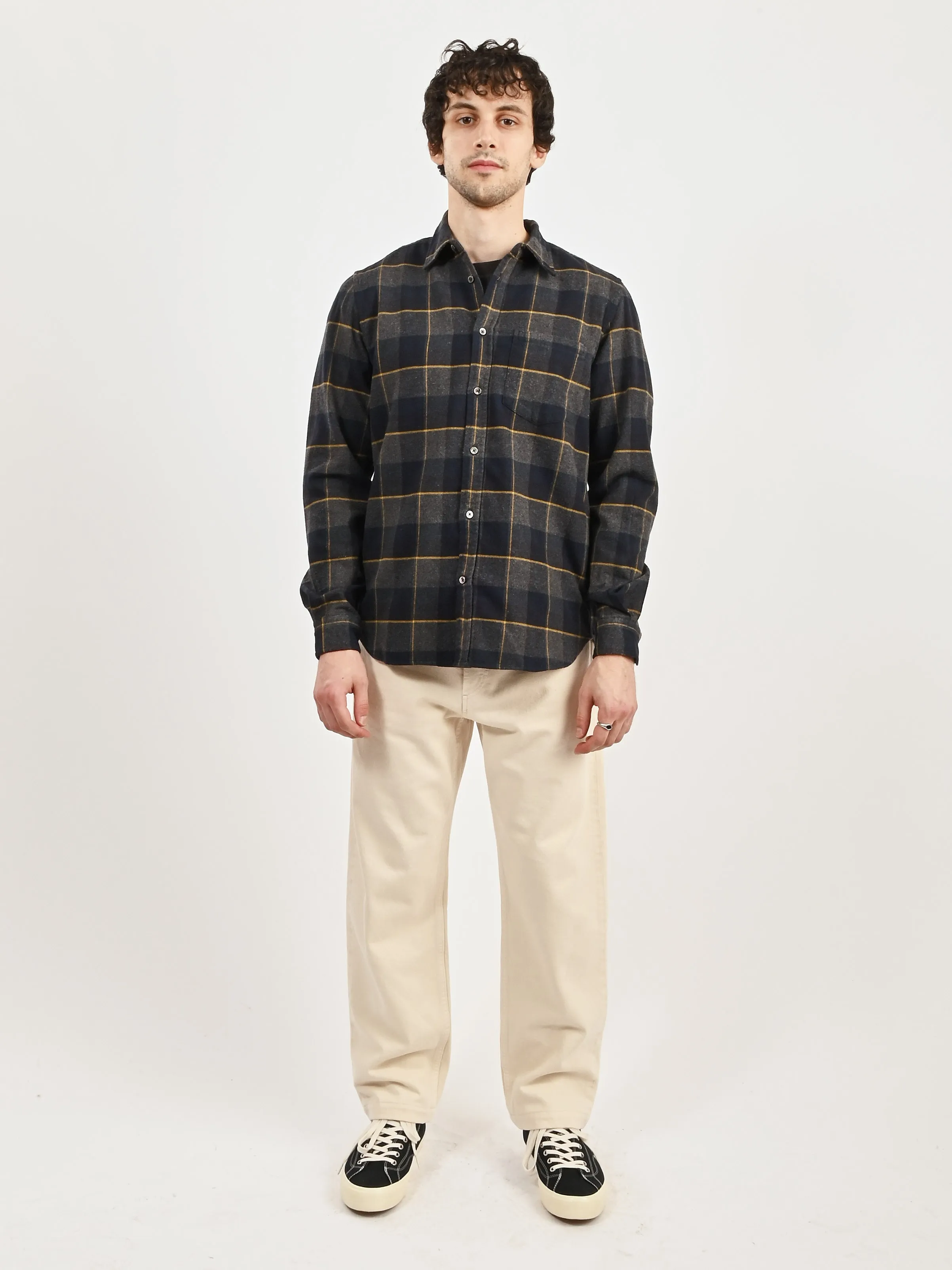 Dark Navy Osvald Organic Flannel Check Shirt