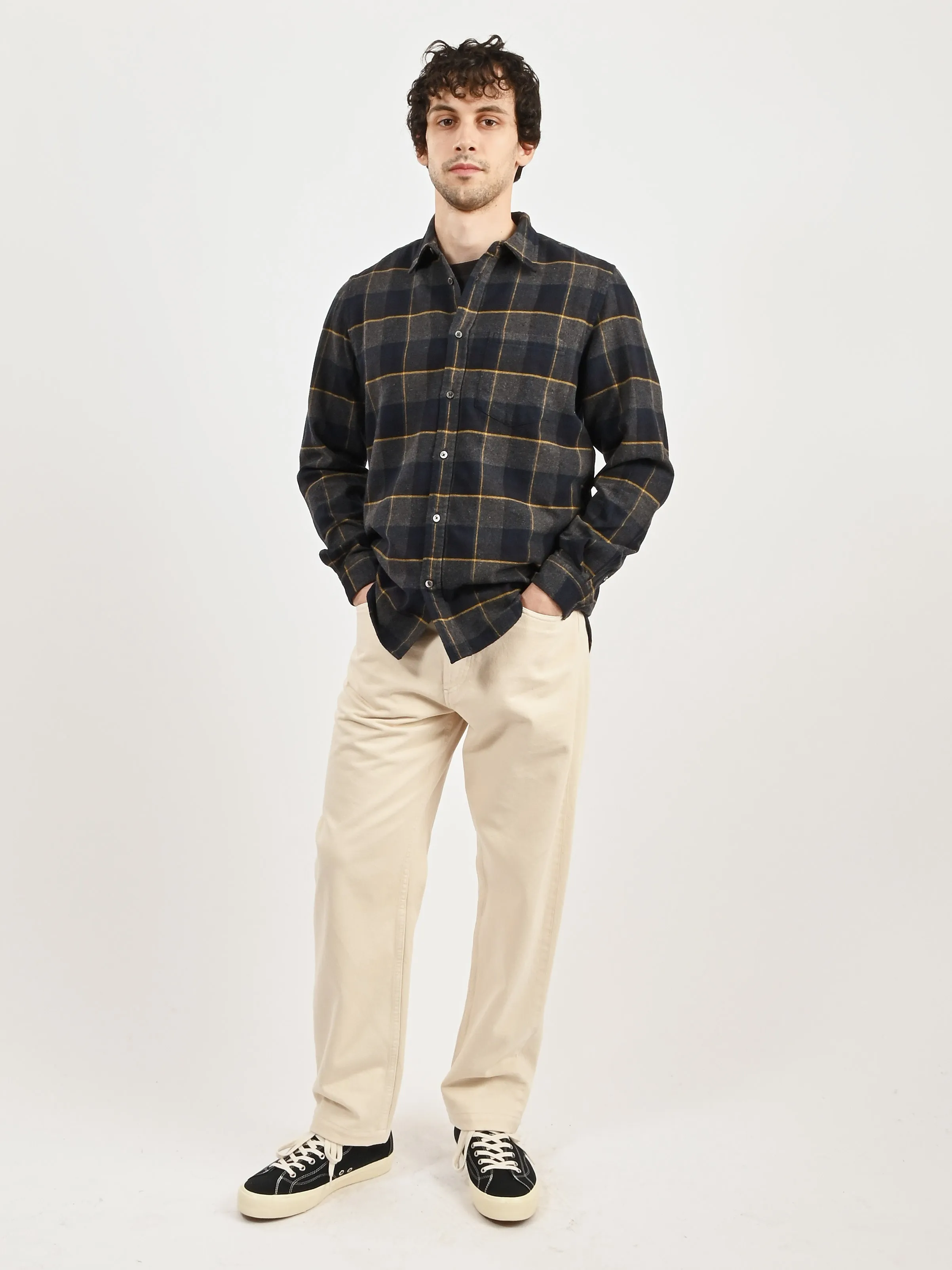 Dark Navy Osvald Organic Flannel Check Shirt