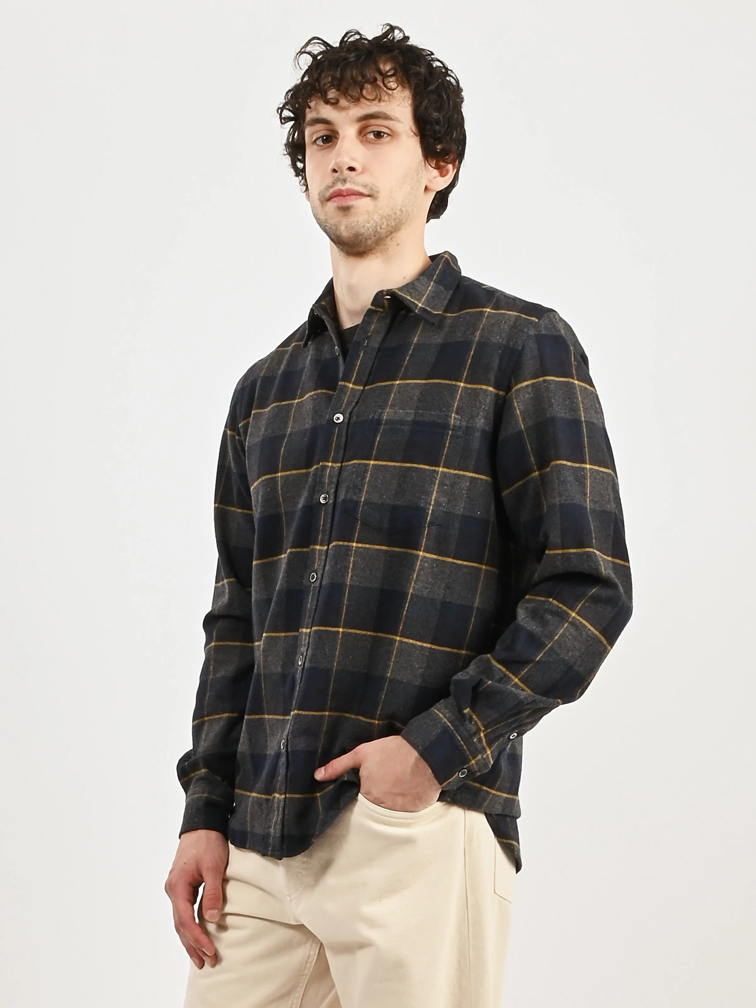 Dark Navy Osvald Organic Flannel Check Shirt