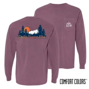 Delta Sig Comfort Colors Berry Retro Wilderness Long Sleeve Pocket Tee