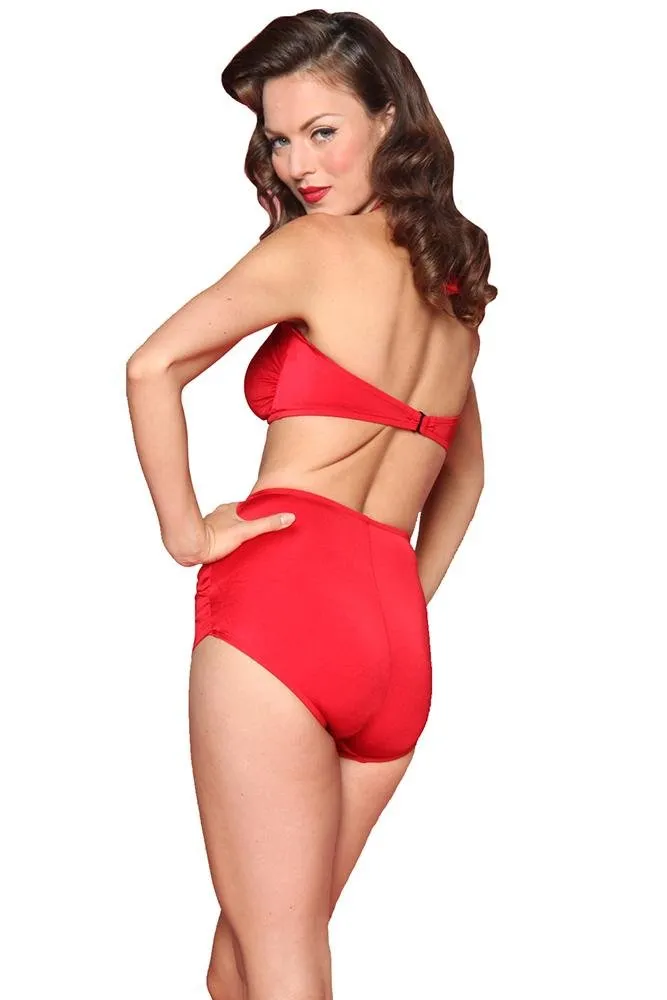 Esther Williams Retro High Waisted Solid Two-Piece Swimsuit Bottom - RED