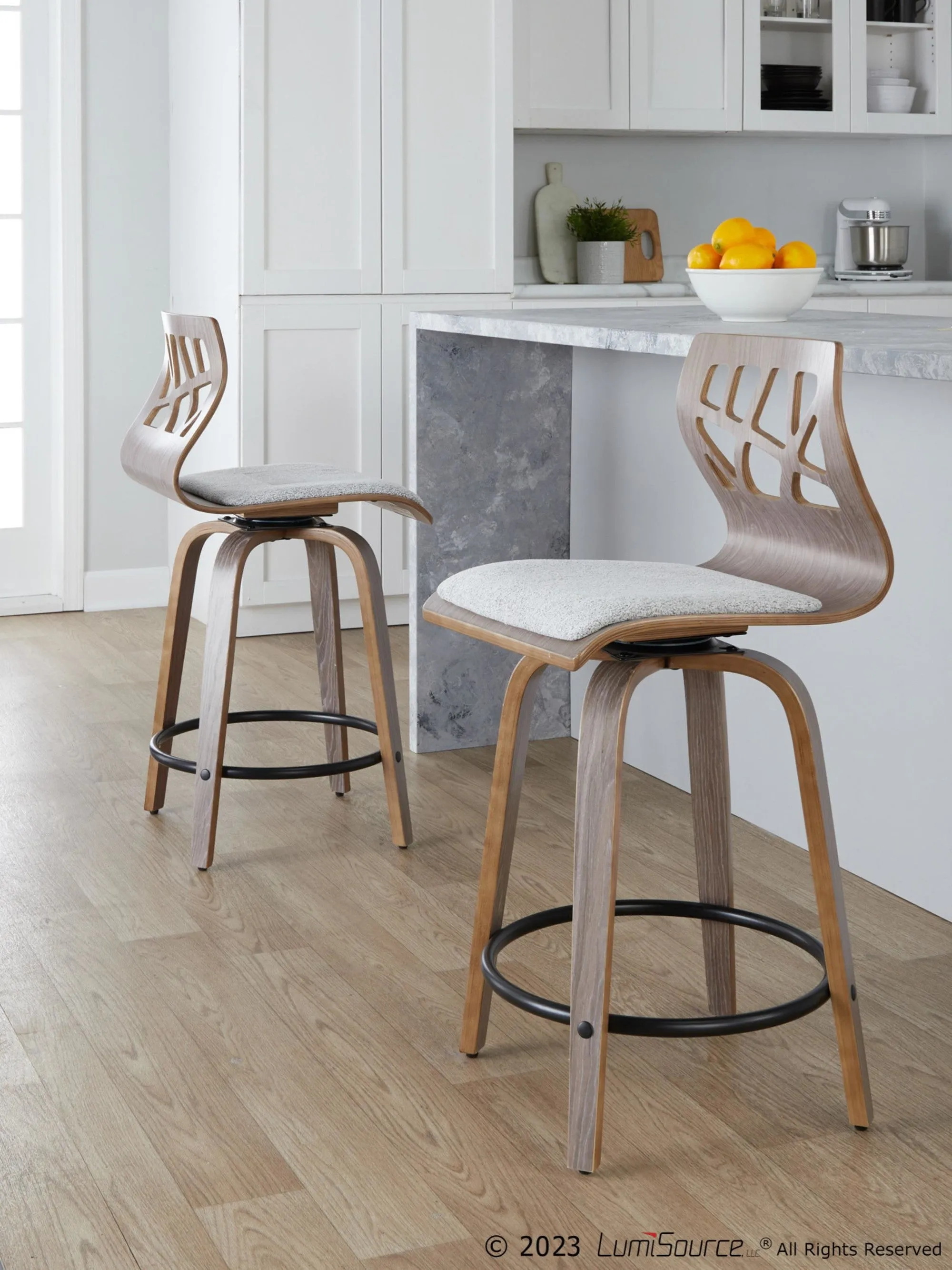 Folia 24" Fixed-Height Barstool - Set of 2 By LumiSource - B24-FOLIAFB-GRTZQ2 LGYLGYLGY2