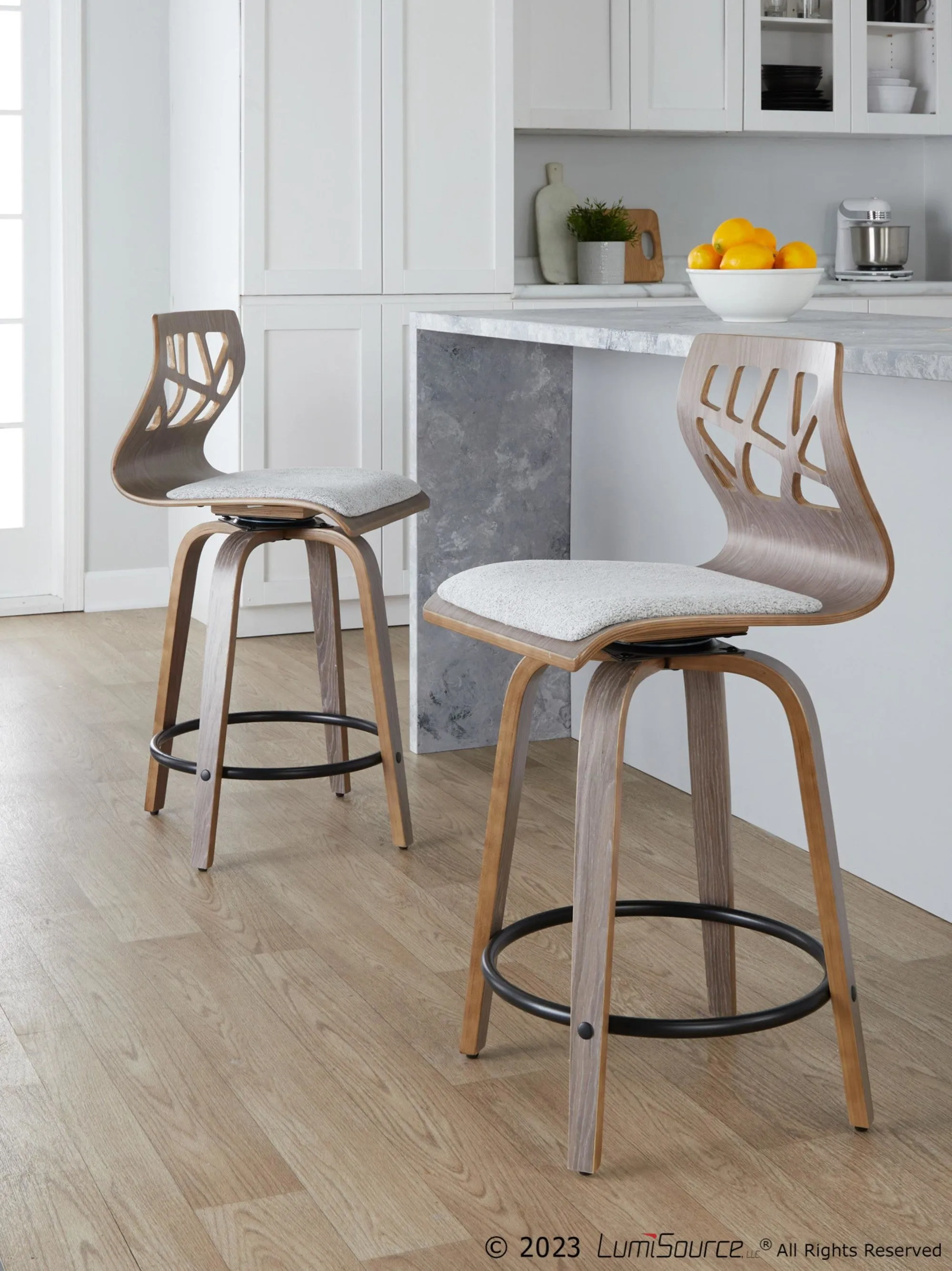 Folia 24" Fixed-Height Barstool - Set of 2 By LumiSource - B24-FOLIAFB-GRTZQ2 LGYLGYLGY2