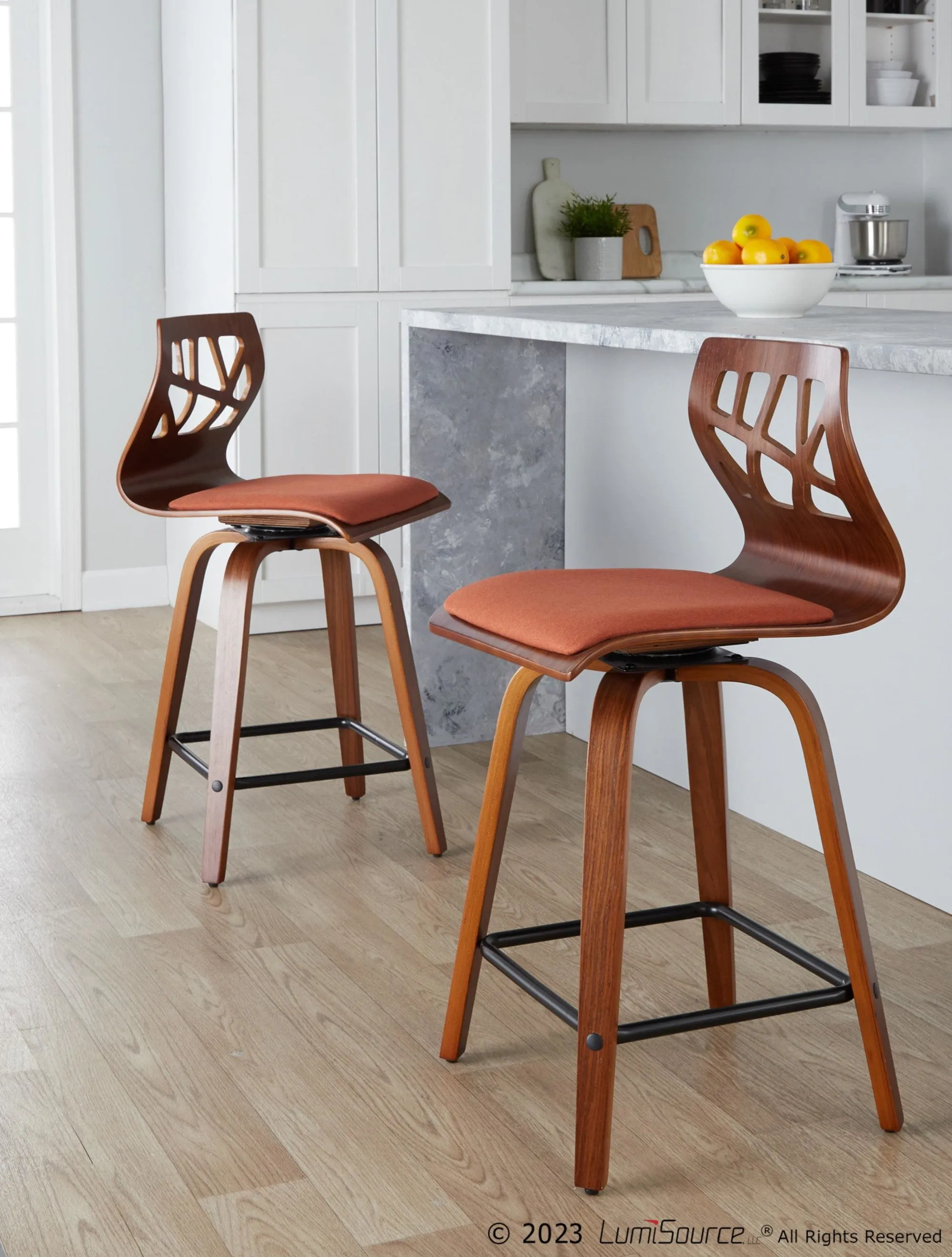 Folia 24" Fixed-Height Barstool - Set of 2 By LumiSource - B24-FOLIAFB-GRTZQ2 LGYLGYLGY2