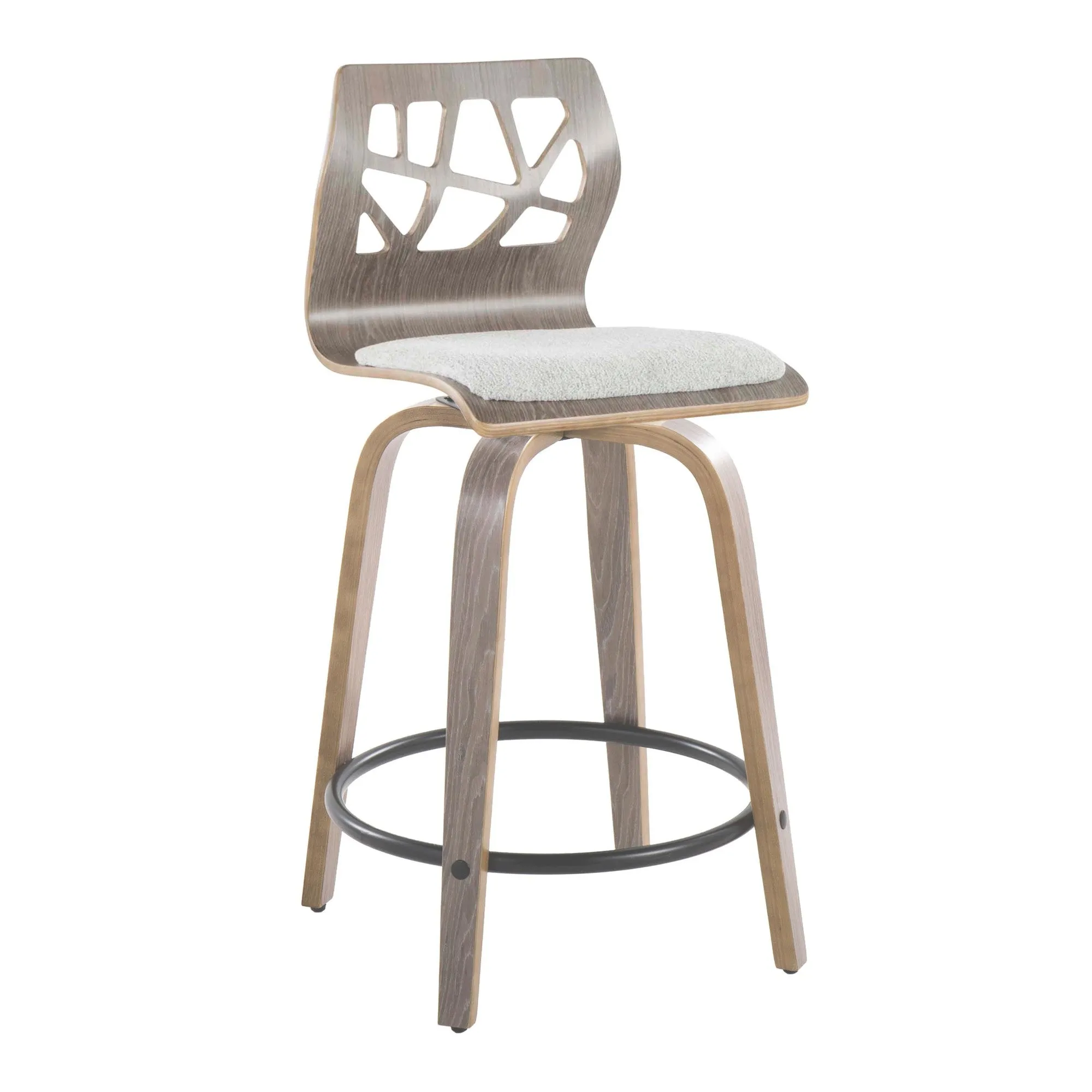 Folia 24" Fixed-Height Barstool - Set of 2 By LumiSource - B24-FOLIAFB-GRTZQ2 LGYLGYLGY2