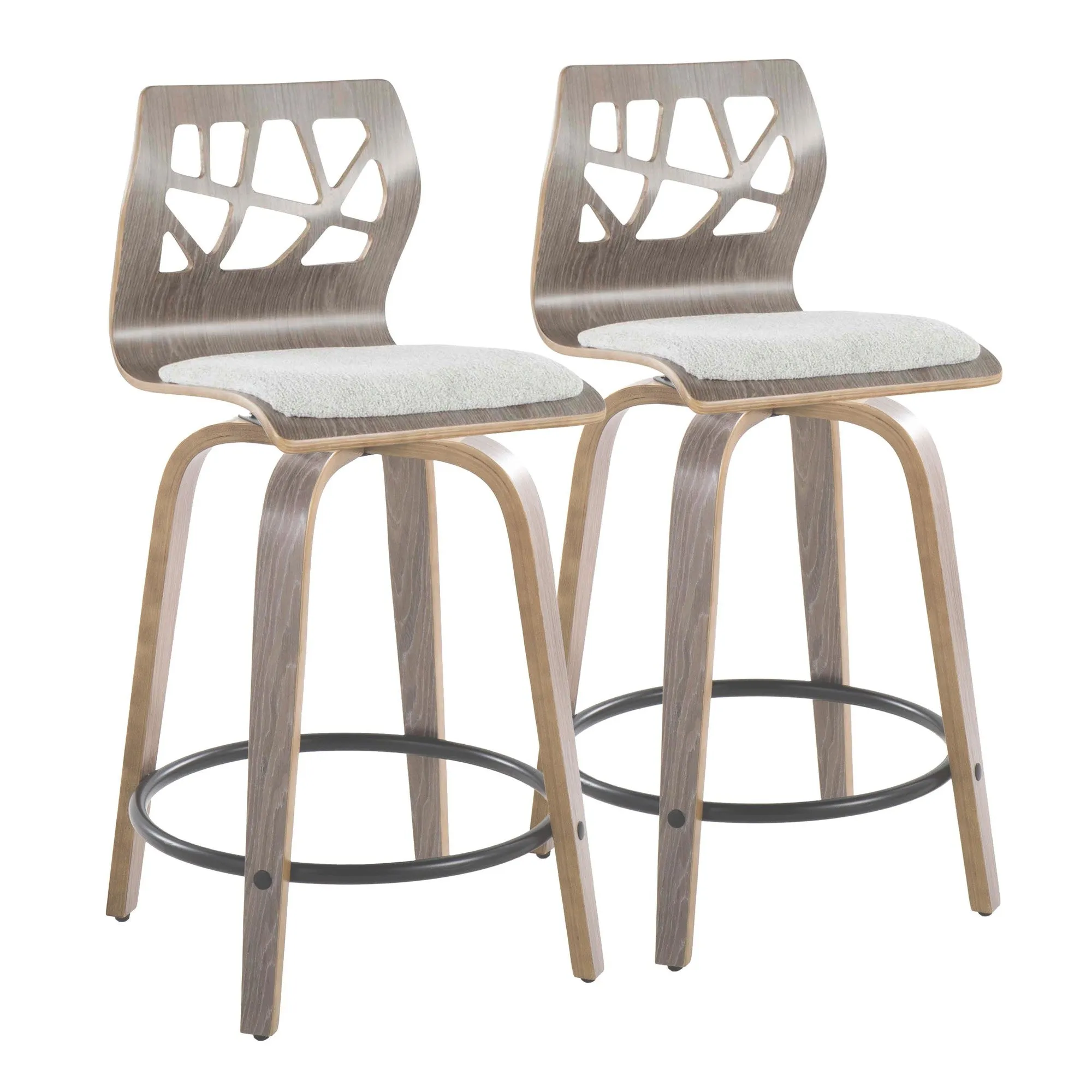 Folia 24" Fixed-Height Barstool - Set of 2 By LumiSource - B24-FOLIAFB-GRTZQ2 LGYLGYLGY2