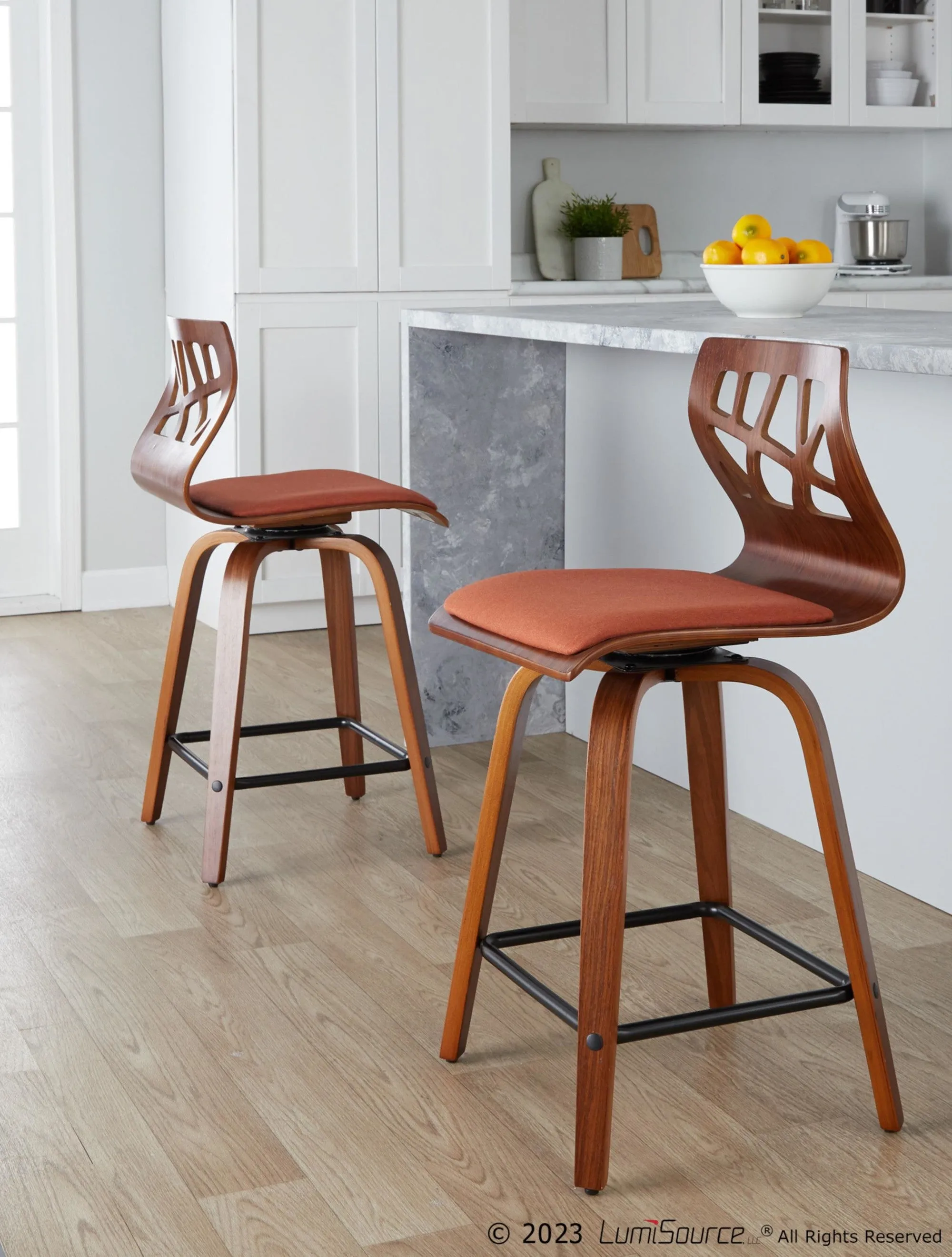 Folia 24" Fixed-Height Barstool - Set of 2 By LumiSource - B24-FOLIAFB-GRTZQ2 LGYLGYLGY2