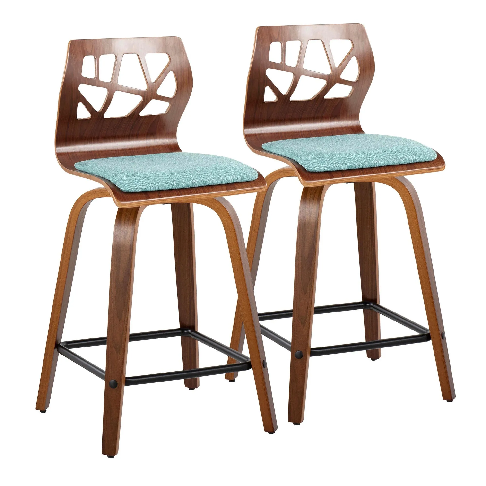 Folia 24" Fixed-Height Barstool - Set of 2 By LumiSource - B24-FOLIAFB-GRTZQ2 LGYLGYLGY2