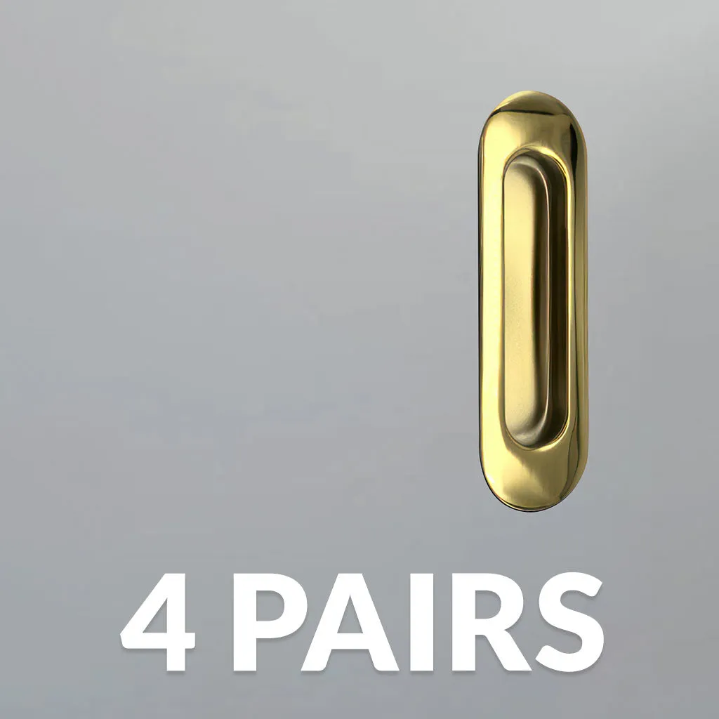 Four Pairs of Burbank 120mm Sliding Door Oval Flush Pulls - Polished Gold Finish