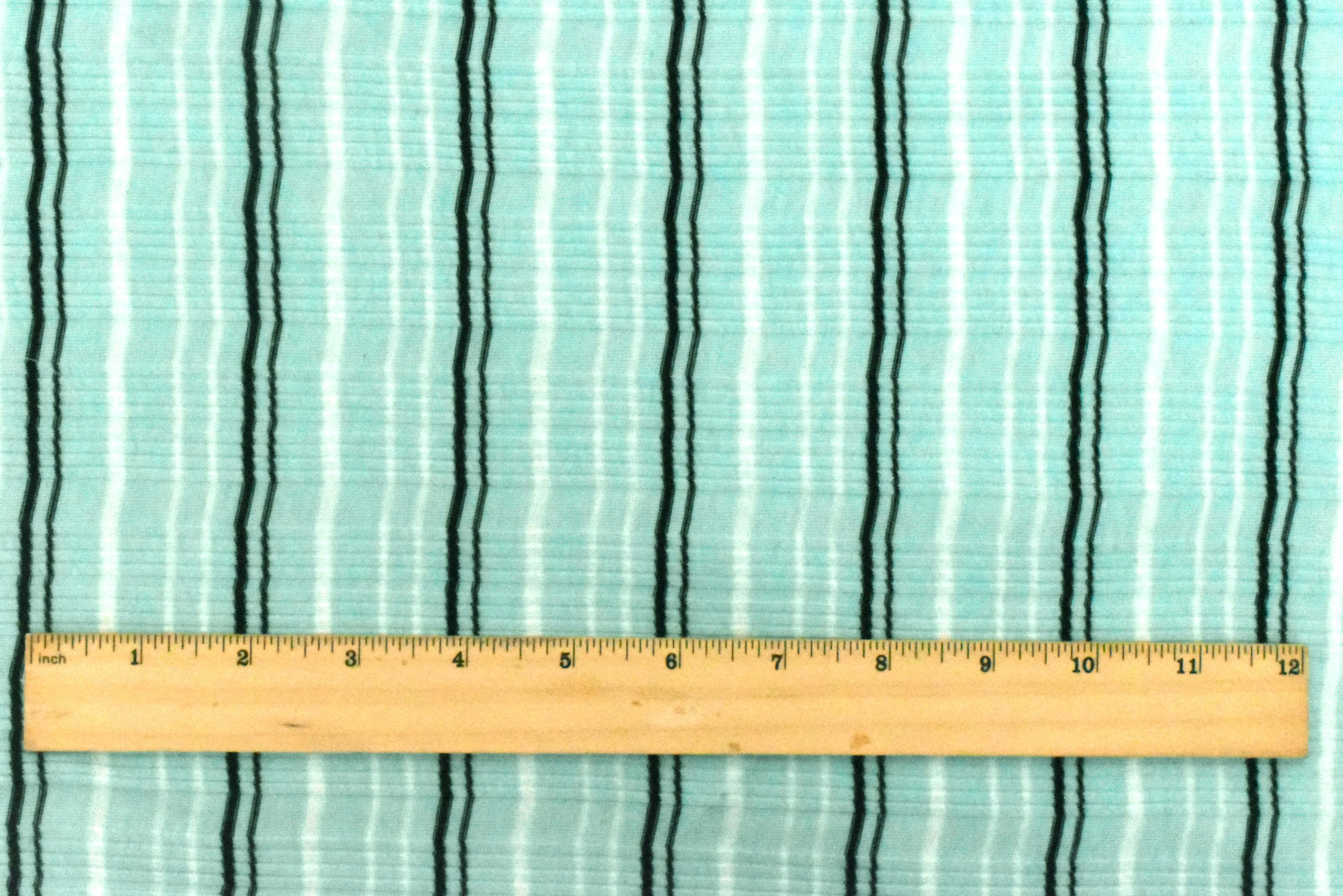 Fresh Teal-White-Black Striped Rib Knit Fabric