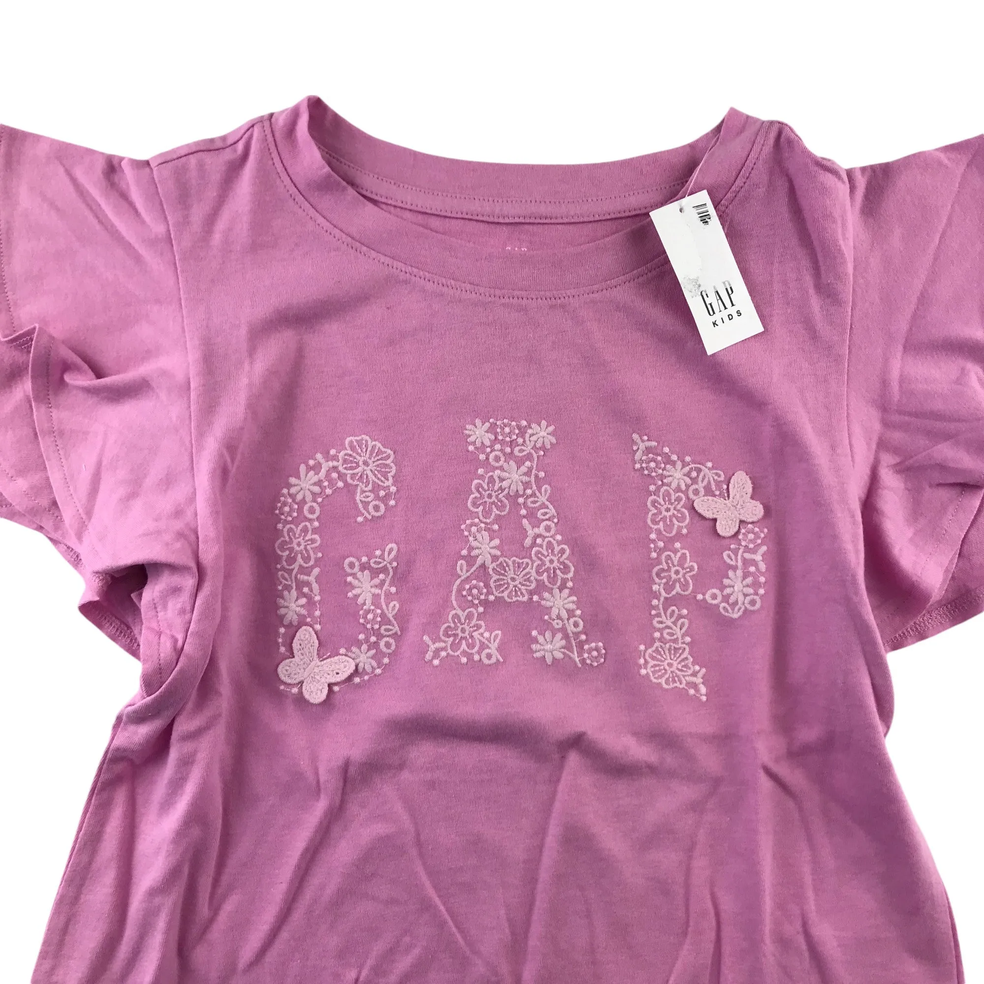 GAP t-shirt 11-12 years pink butterfly sleeve embroidered cotton