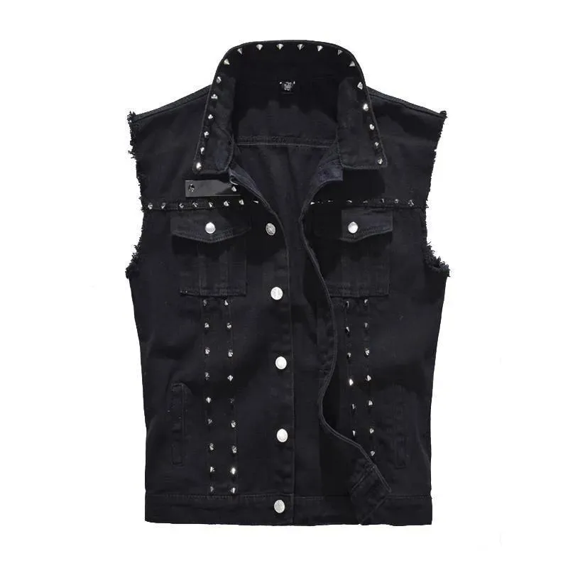 Gothic Mens Rivet Vest / Vintage Black Jeans Sleeveless Jackets / Waistcoats alternative clothing