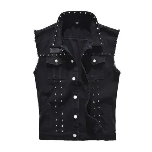 Gothic Mens Rivet Vest / Vintage Black Jeans Sleeveless Jackets / Waistcoats alternative clothing