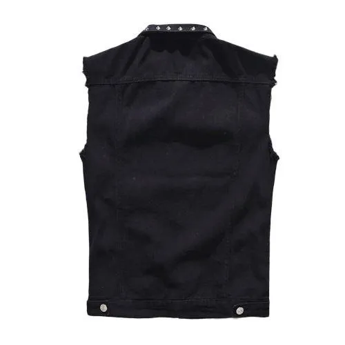 Gothic Mens Rivet Vest / Vintage Black Jeans Sleeveless Jackets / Waistcoats alternative clothing