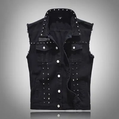 Gothic Mens Rivet Vest / Vintage Black Jeans Sleeveless Jackets / Waistcoats alternative clothing