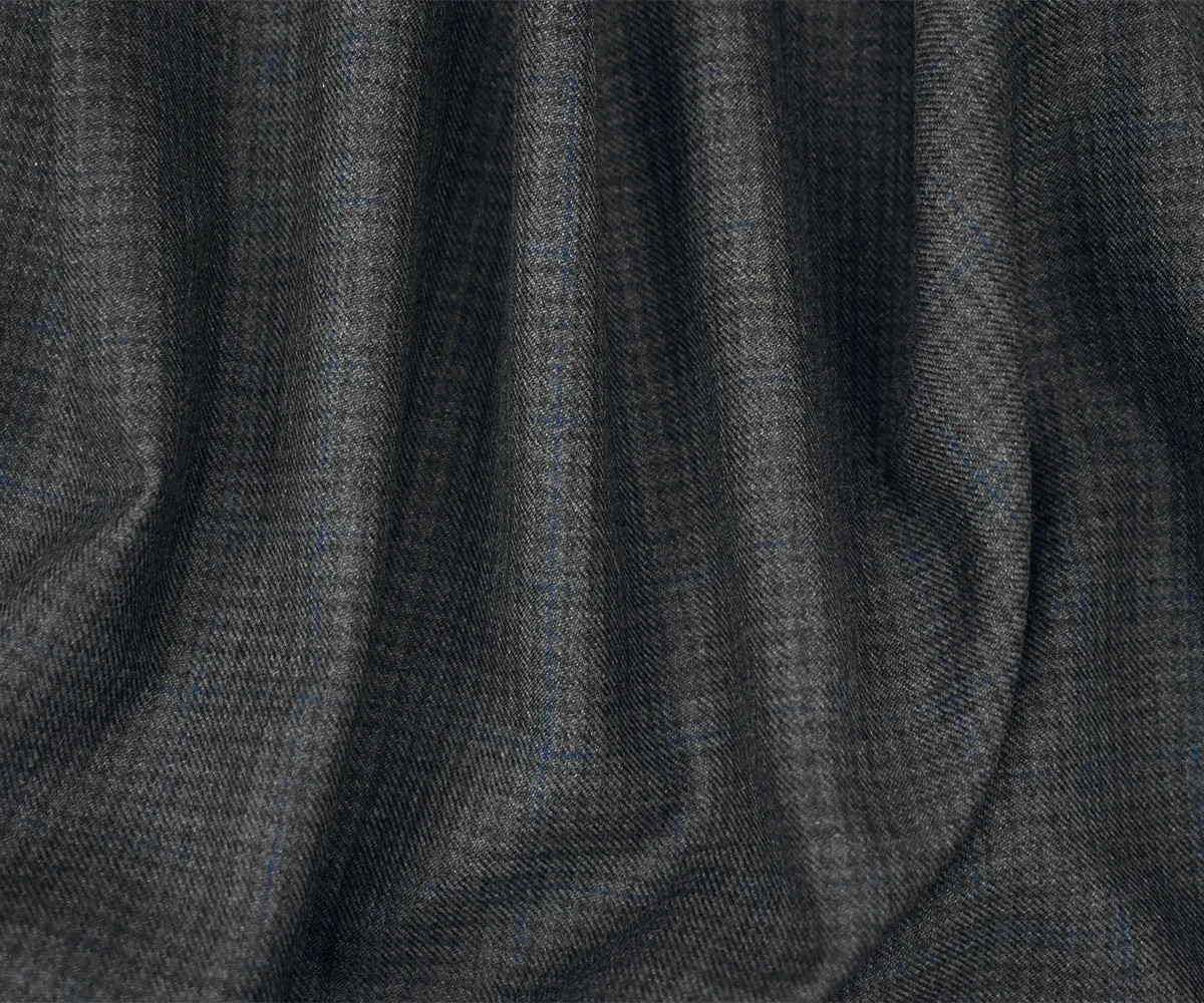 Gray-Black-Blue Wool Polyester Check Twill Plaid Suiting Woven Fabric