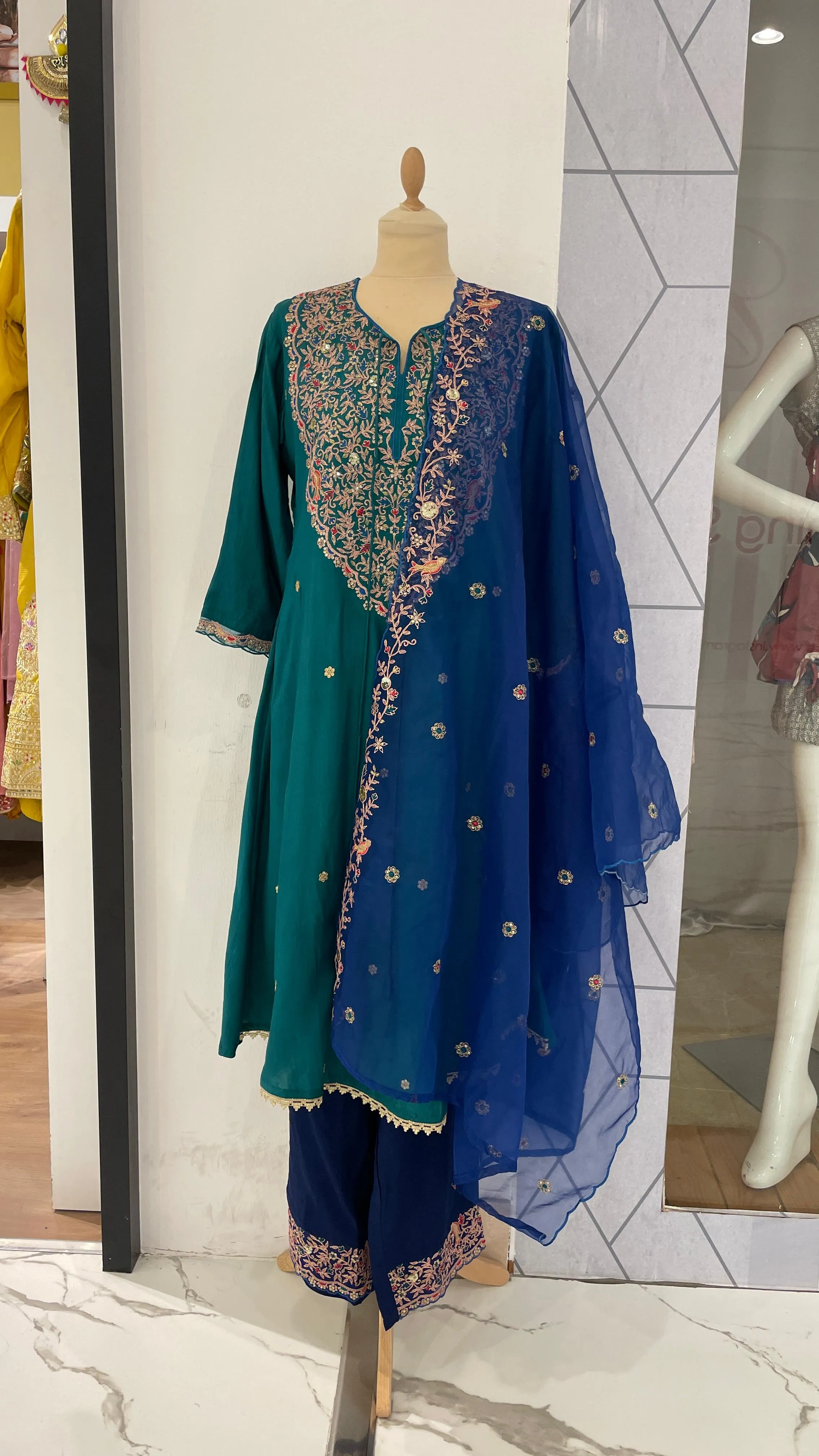 Green and Cobalt Suit ladies kurta sets in Dubai (Ready to Wear)Sets