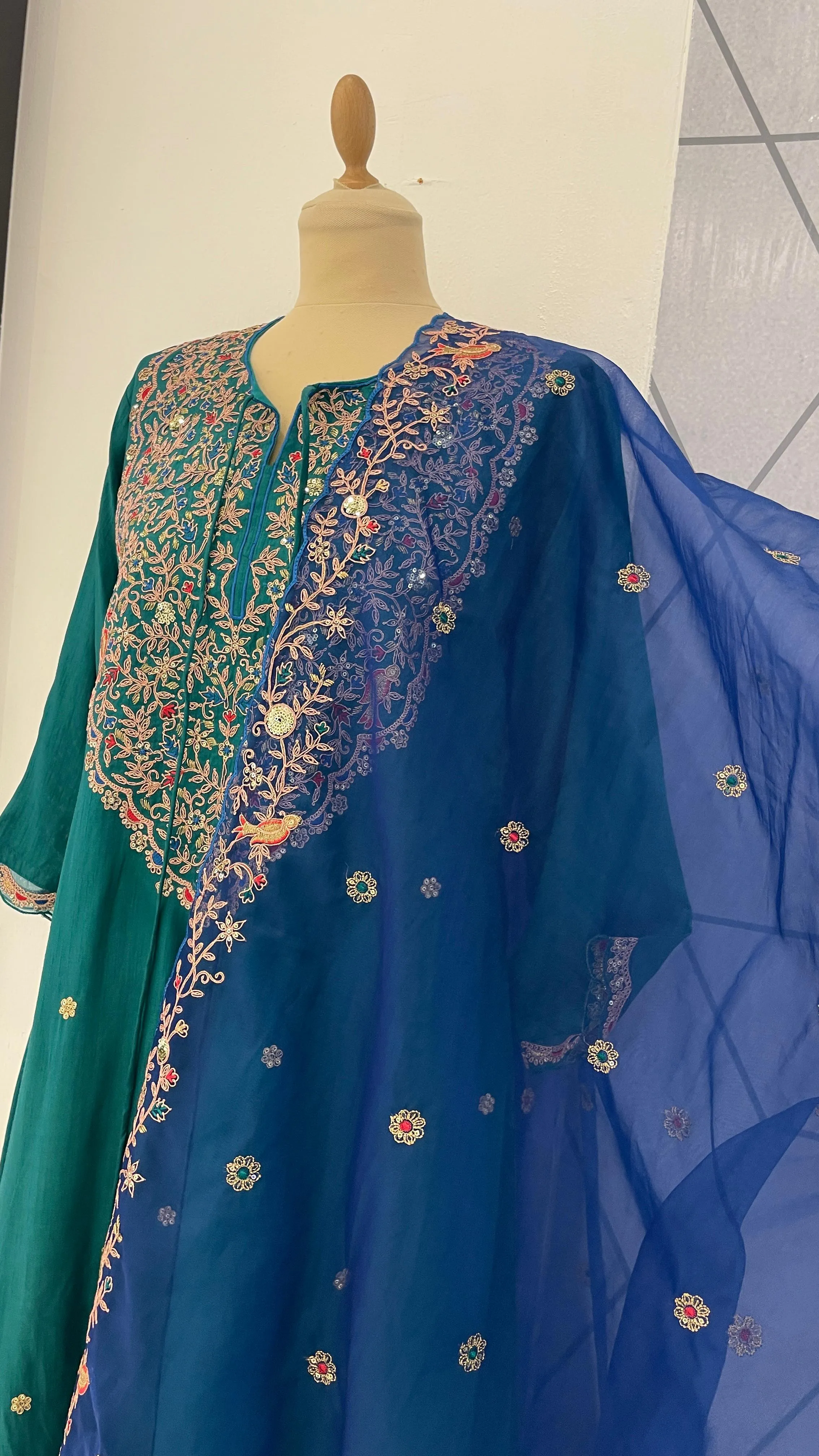 Green and Cobalt Suit ladies kurta sets in Dubai (Ready to Wear)Sets