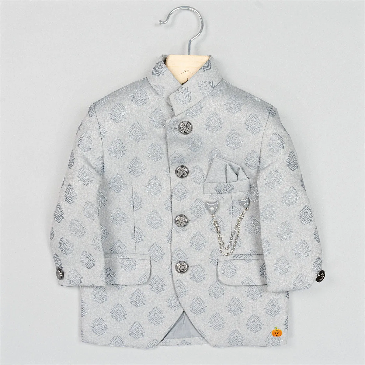 Grey Printed Boys Jodhpuri Suit